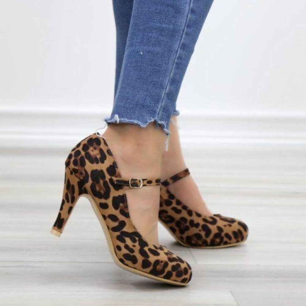 Leopard Suede Low Heel Rockabilly Pumps - Picture 12 of 12